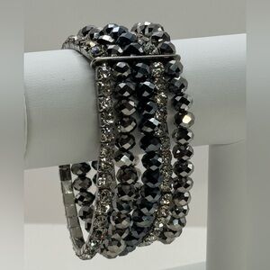Sparkly Black grey crystal multi strand Beaded Bracelet